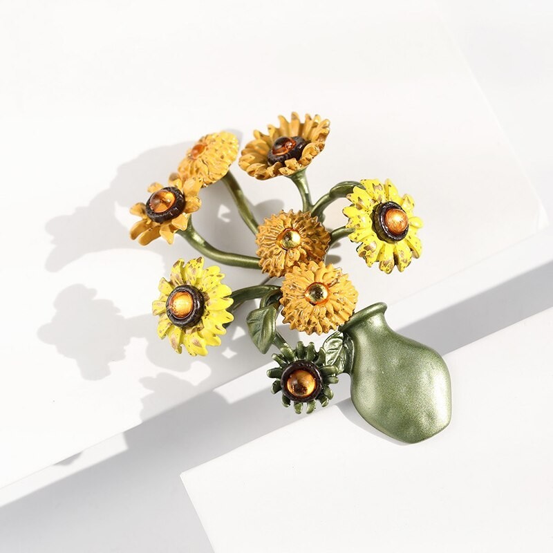 Vase with sunflowers - retro broochBrooches