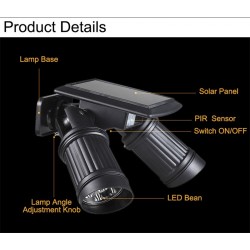 LED solar lamp - PIR motion sensor - dual head spotlight - waterproof wall lightSolar lighting