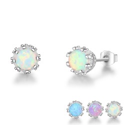 Små örhängen med rund opal - 925 sterling silver