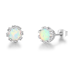 Små örhängen med rund opal - 925 sterling silver