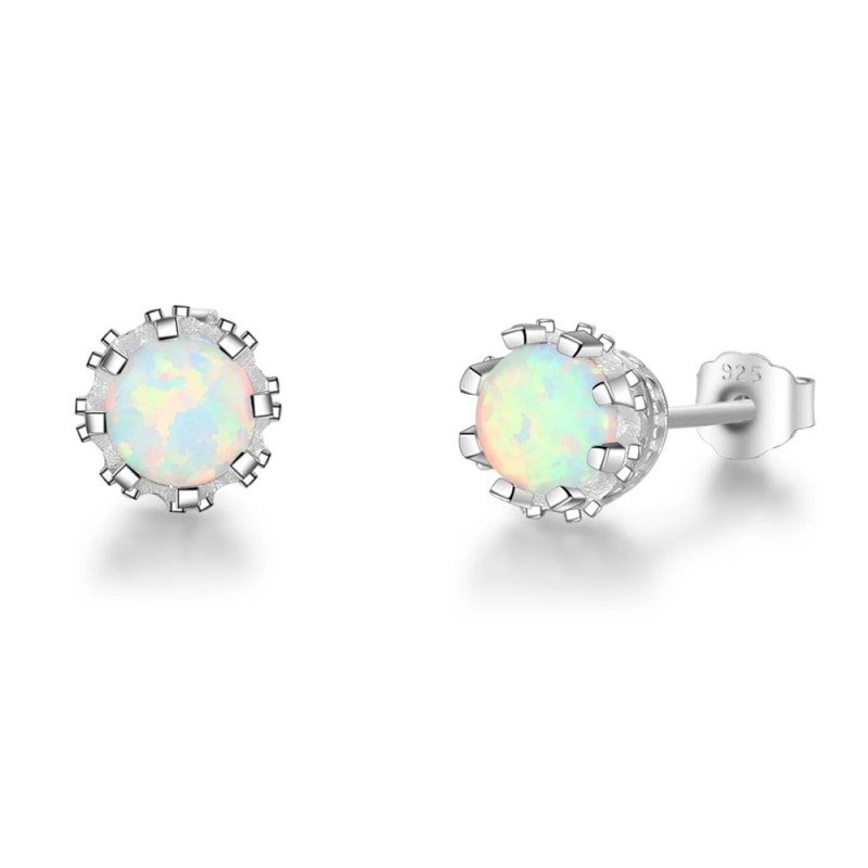 Små örhängen med rund opal - 925 sterling silver