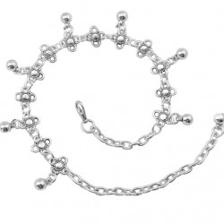 Vintage fotlänk - silverblommor / pärlor