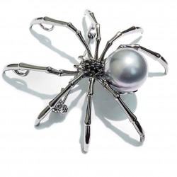 Svart spindel med pärla - elegant brosch