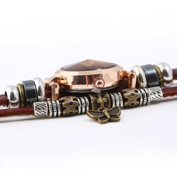 Flerlagers läderarmband med klocka