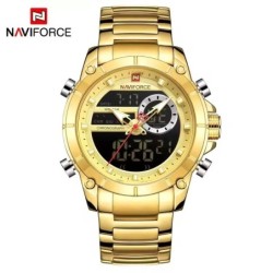 NAVIFORCE 9163 Men's Electronic Quartz Watch Luminous Calendar Casual Sports Waterproof Stainless Steel Strap Watches for Men