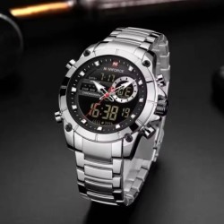 NAVIFORCE 9163 Men's Electronic Quartz Watch Luminous Calendar Casual Sports Waterproof Stainless Steel Strap Watches for Men...