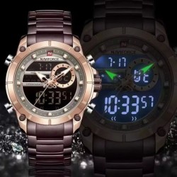NAVIFORCE 9163 Men's Electronic Quartz Watch Luminous Calendar Casual Sports Waterproof Stainless Steel Strap Watches for Men...