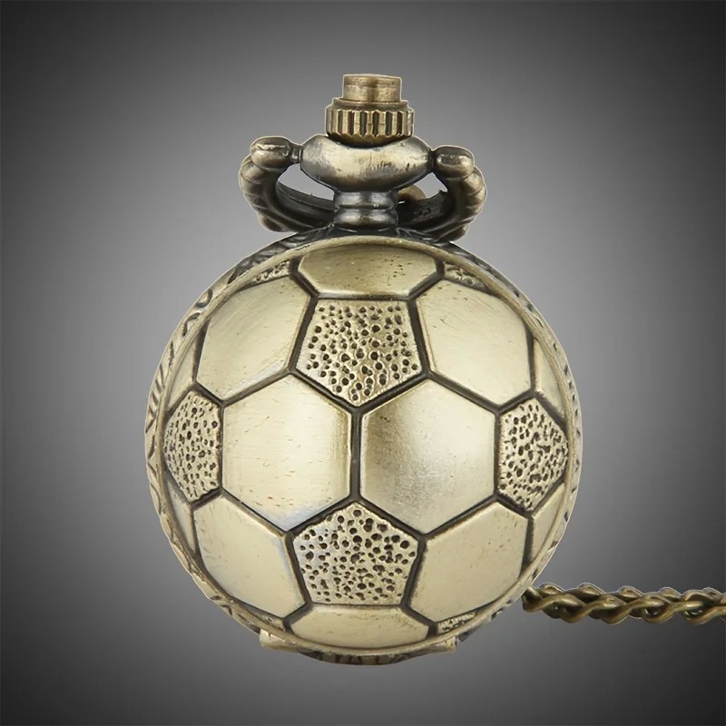 Soccer Ball Shape Bronze Round Vintage Quartz Movement Pocket Watch With Chain Necklace Jewelry Gifts