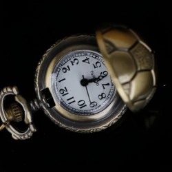 Soccer Ball Shape Bronze Round Vintage Quartz Movement Pocket Watch With Chain Necklace Jewelry Gifts