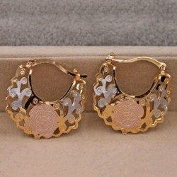 1 Pair Trendy Rose Pattern Gold Plated Hollow Out Hoop Earrings for Women Fashion Jewelry Accessories Wedding Party Birthday Gi