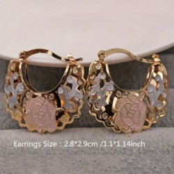 1 Pair Trendy Rose Pattern Gold Plated Hollow Out Hoop Earrings for Women Fashion Jewelry Accessories Wedding Party Birthday Gi