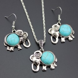 copy of antika silverfärg smycken set - elefant hängande blå pärlor halsband - drop örhängen uttalande charm för kvinnor choker