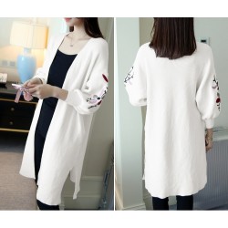 Long Loose Embroidery Knitted Sweater Cardigan