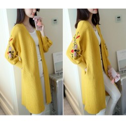 Long Loose Embroidery Knitted Sweater Cardigan