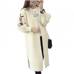 Long Loose Embroidery Knitted Sweater Cardigan