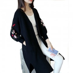 Long Loose Embroidery Knitted Sweater Cardigan