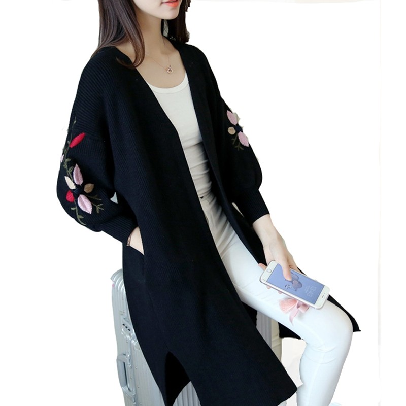 Long Loose Embroidery Knitted Sweater CardiganWomen's fashion