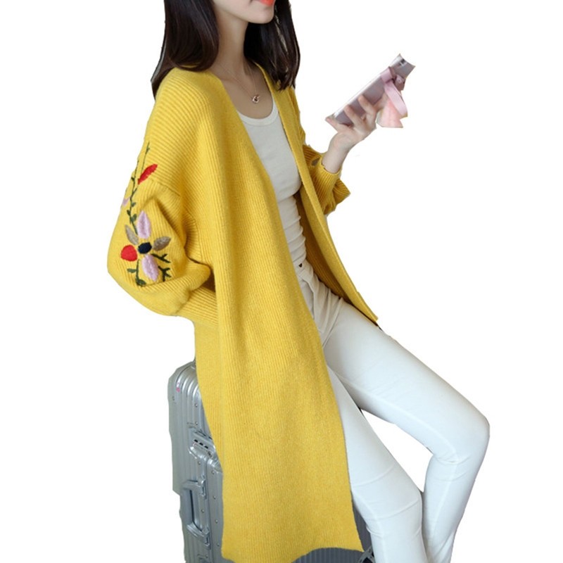 Long Loose Embroidery Knitted Sweater Cardigan Long Loose Embroidery Knitted Sweater Cardigan