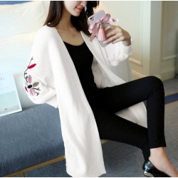 Long Loose Embroidery Knitted Sweater Cardigan