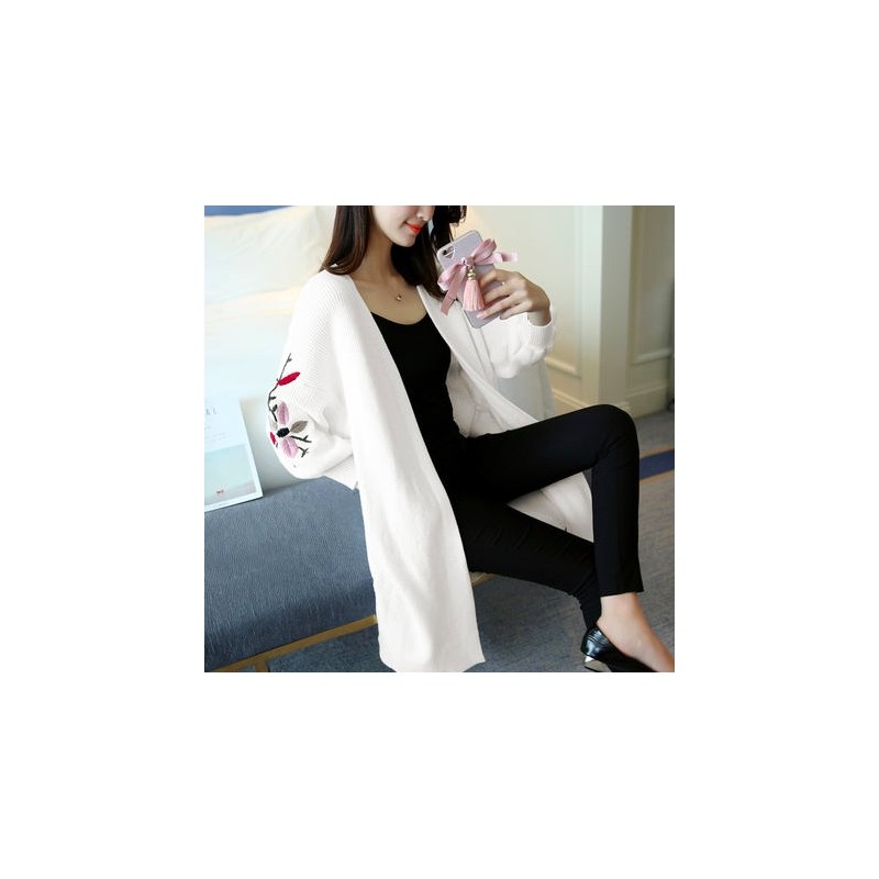 Long Loose Embroidery Knitted Sweater Cardigan Long Loose Embroidery Knitted Sweater Cardigan
