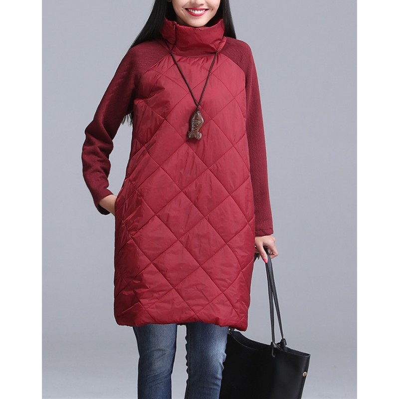 Turtleneck Loose Patchwork Tunic Winter Dress