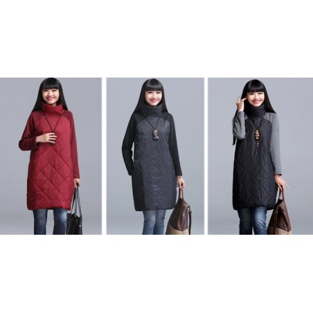 Turtleneck Loose Patchwork Tunic Winter Dress