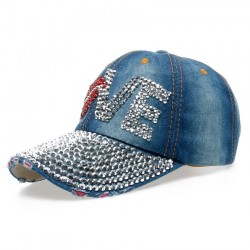 Vintage - Jeans Baseball cap med rhinestones - hatt - bomull