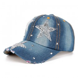 Fashionable cotton / jeans baseball cap with rhinestones starsHats & Caps