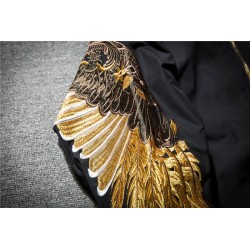 Black bomber jacka med broderade gyllene vingar