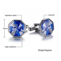 Rostfritt stål Octagon Blue Cufflinks