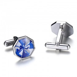 Rostfritt stål Octagon Blue Cufflinks