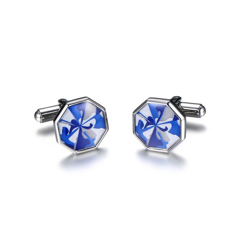 Rostfritt stål Octagon Blue Cufflinks