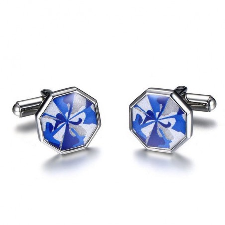 Rostfritt stål Octagon Blue Cufflinks