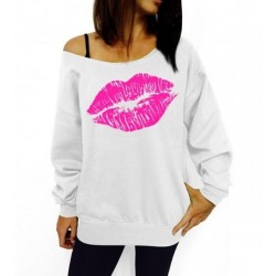 Red big lips - plus size sweatshirt - off shoulder pulloverPlus