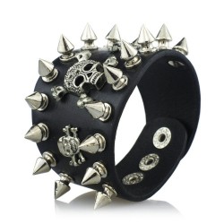 Gotiskt läderarmband med skalle & rivets - unisex