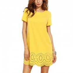 Gul Kort Sleeve Hollow Out Mini Dress