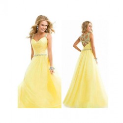 Long chiffon elegant yellow dressDresses