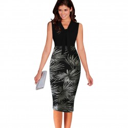 Leaf Print Elegant Patchwork Dress