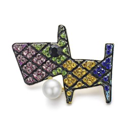 Färgglada crystal dog brooch