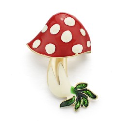 Red enamel mushroom crystal broochBrooches