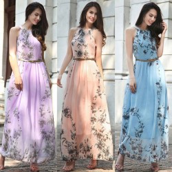 Chiffon floral print maxi klänning