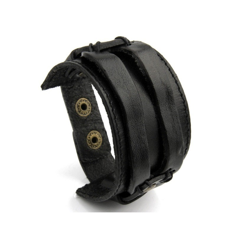 Läder manschett dubbelt brett rep armband unisex