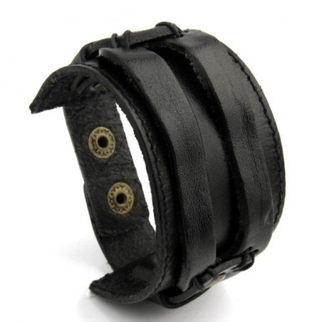 Läder manschett dubbelt brett rep armband unisex