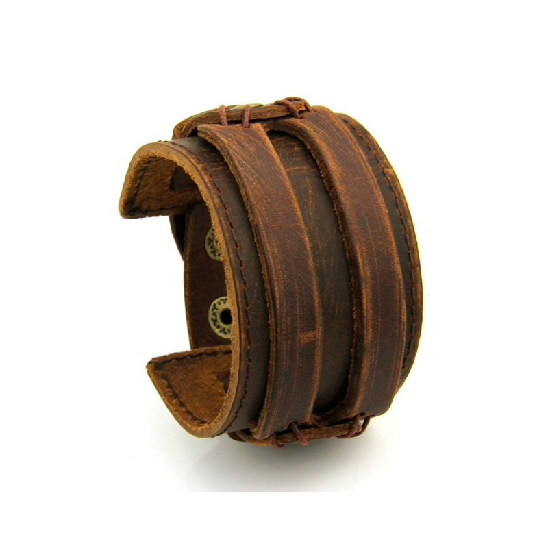 Läder manschett dubbelt brett rep armband unisex