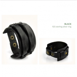 Läder manschett dubbelt brett rep armband unisex