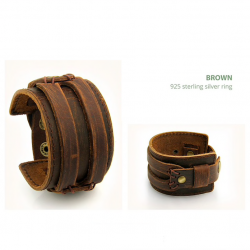 Läder manschett dubbelt brett rep armband unisex