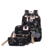 USB laddning skola ryggsäck canvas 3 st set