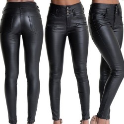 Faux leather high waisted trousers pantsWomen's fashion