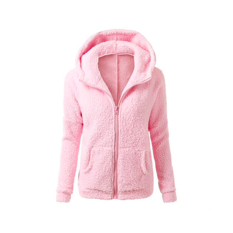 Soft fleece huvad jacka med zipper