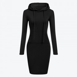 Fleece huva klänning med fickor - lång tröja